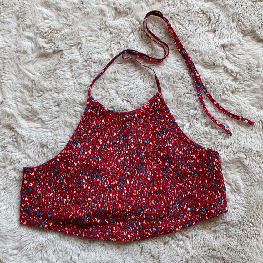 Red w/ Floral Halter Crop Top
